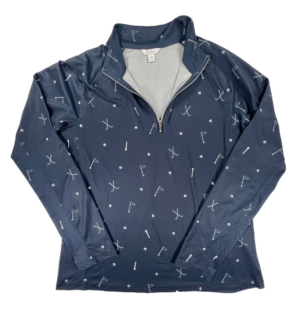 Lady Hagen - Golf Club Convo Navy Blue 1/4 Zip Long Sleeve Sunshirt Top (Size M)